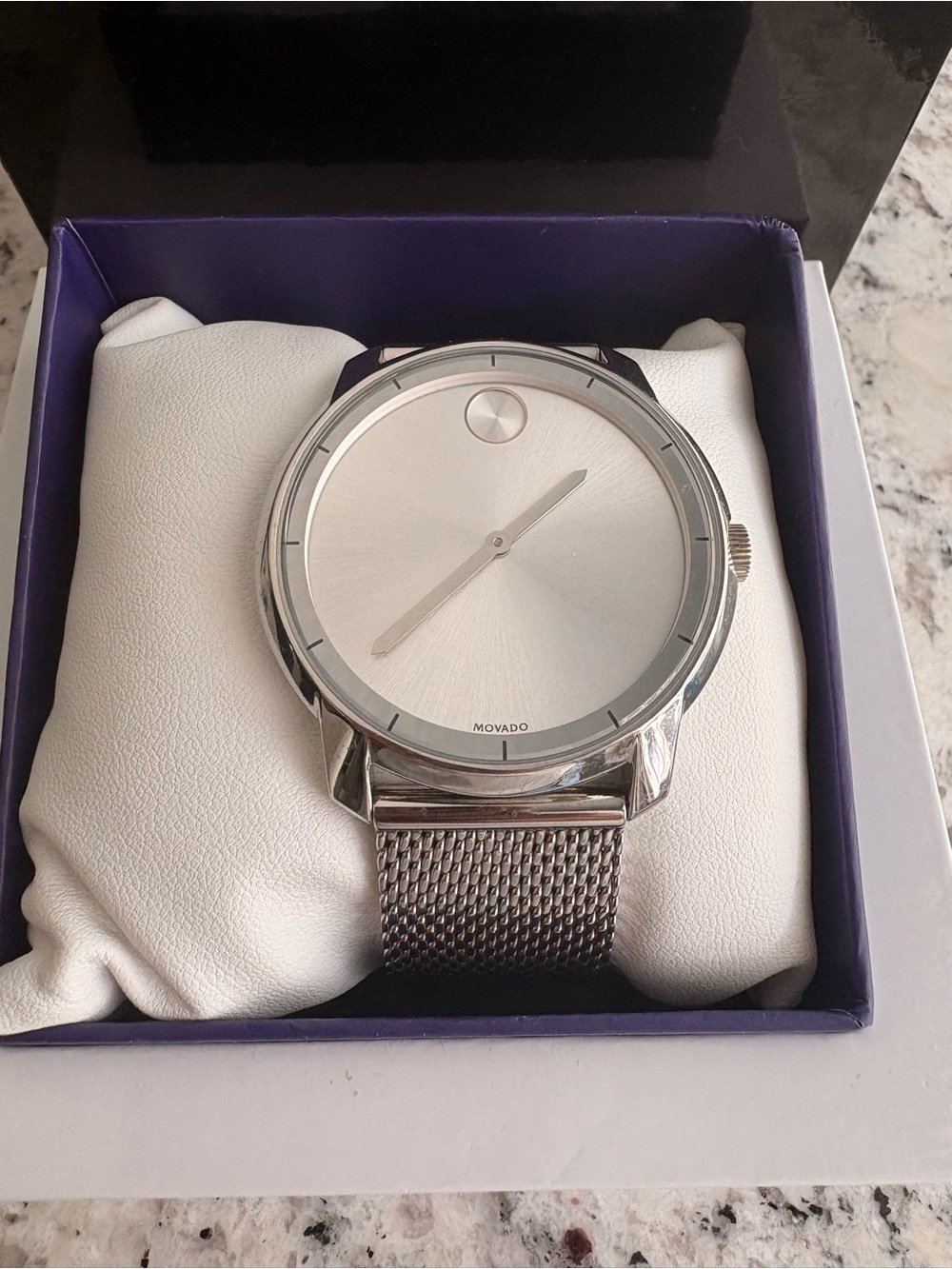 Movado Silver-Tone Minimalist Mesh Bracelet Watch